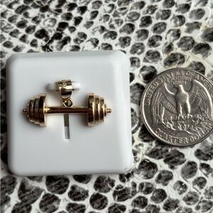 Sterling silver 18k plated barbell dumbbell pendant, no chain, brand new